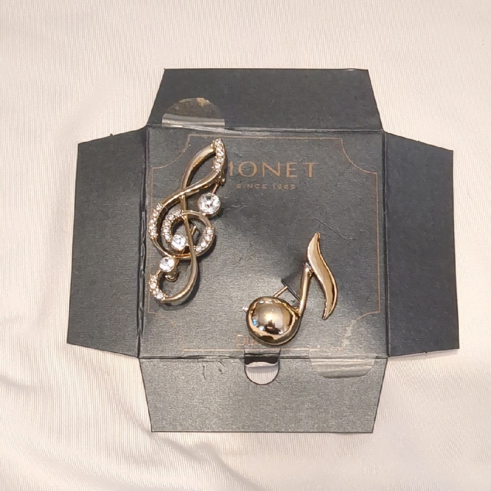 Monet Gold and Silver Music Note Brooch Set